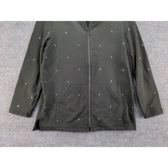 Quacker Factory Womens Full Zip Studded Shiny Jacket Size M Black - Picture 7 of 10